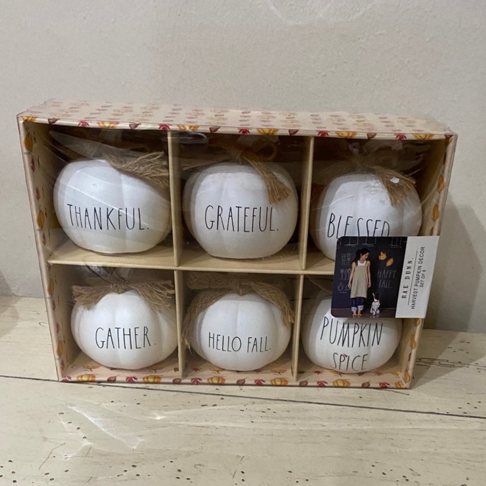 Rae Dunn Pumpkins boxed Set of 6 - Blessed, Thankful, Grateful - brand NEW!